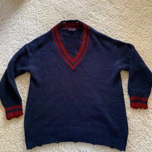 Current Mood Navy and Red Striped Sweater. S/M